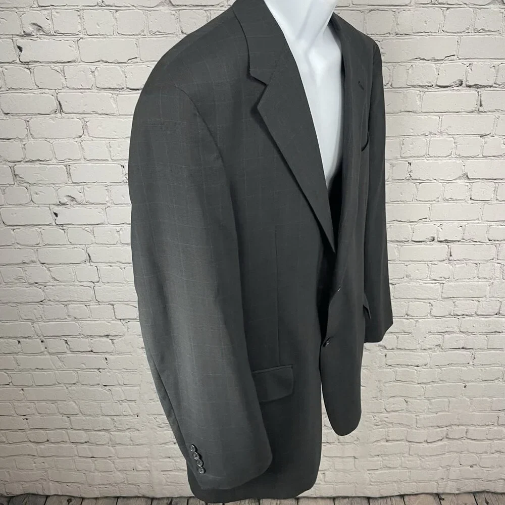 Austin Reed Grey Blue Check 2 Button Vented Blazer Sport Coat USA Made Size 44L